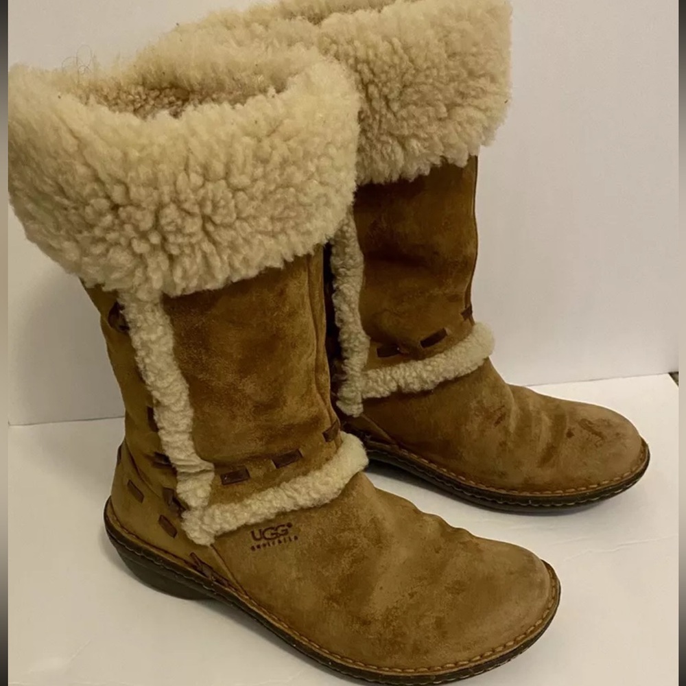 UGG 5674 ELIJO CHESTNUT BROWN SUEDED PULL ON BOOTS SIZE 7 UGGS FUR BOOTS!